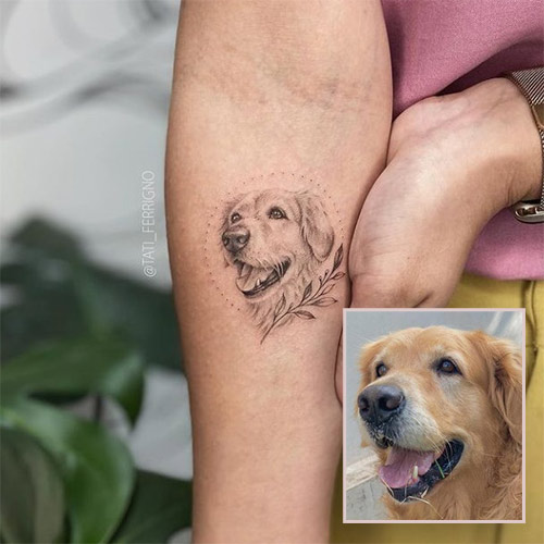 Tattoo tagged with: small, pet, dog, albertomazari, animal, tiny, ifttt,  little, realistic, golden retriever, achilles, medium size | inked-app.com