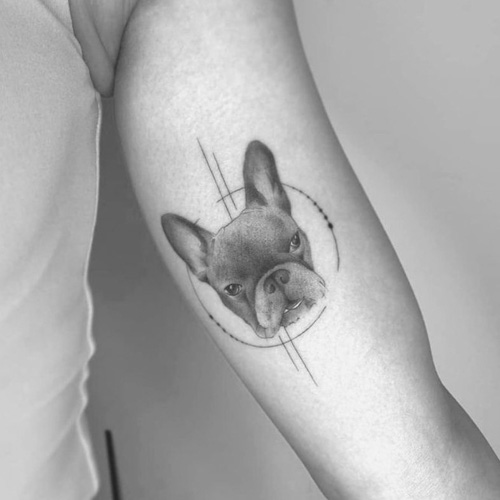 abstract french bulldog head portrait tattoo