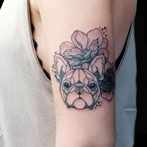abstract french bulldog with flowers
