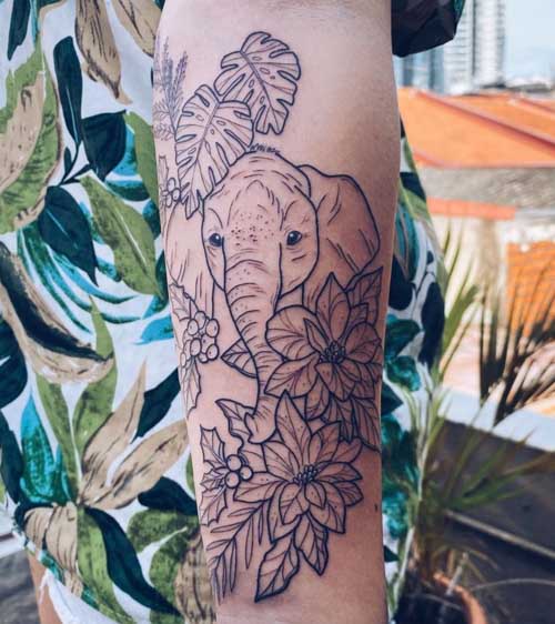 Top 30 Trendy Elephant Flower Tattoo Designs | Inku Paw