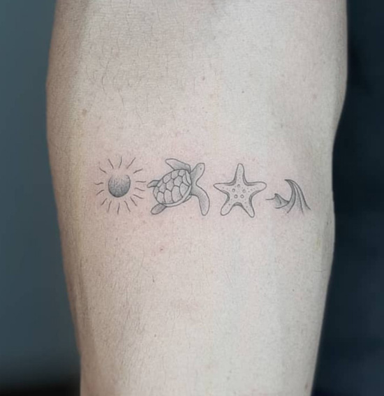 Minimalist Wave and Sun Temporary Tattoo (Set of 3) – Small Tattoos