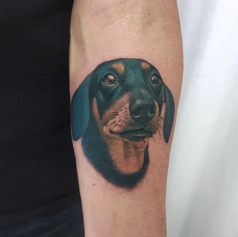 big head portrait of dachshund tattoo