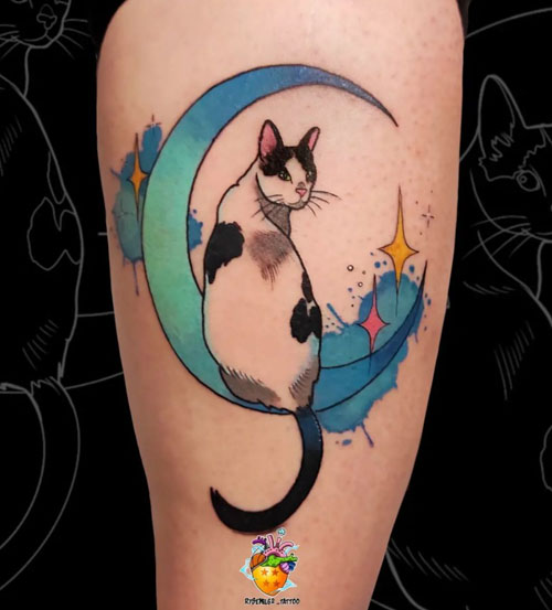 MANDALA MOON WITH BLACK CAT WICCA MOON TATTOO ART  Moon And Cat  Pin   TeePublic
