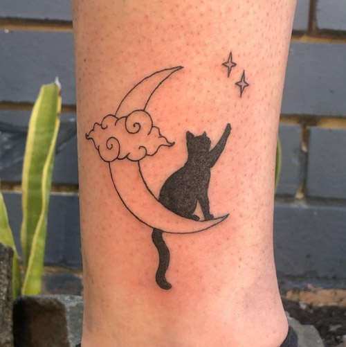 32 Magical Cat Moon Tattoo Designs for Men and Woman | Inku Paw