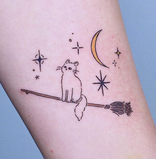 Tattoo tagged with animal astronomy cat crescent moon facebook  feline illustrative micro moon pet playground shoulder blade twitter   inkedappcom
