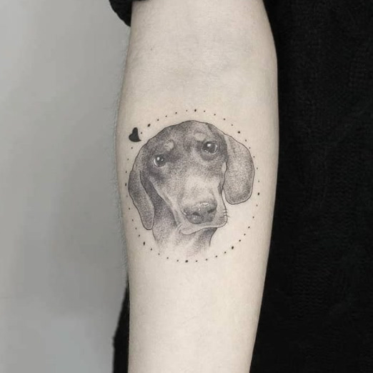 circle head portrait wiener dog tat
