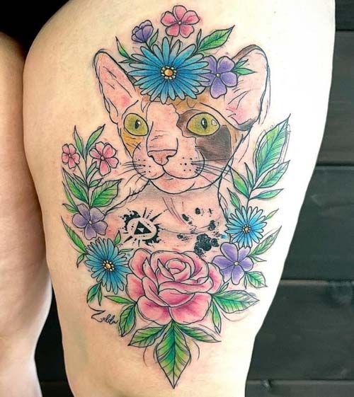 Cat flower tattoo by Amanda Martin at Flow Tattoo in Toronto  rtattoos