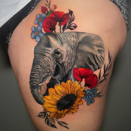 18+ Elephant And Flower Tattoo