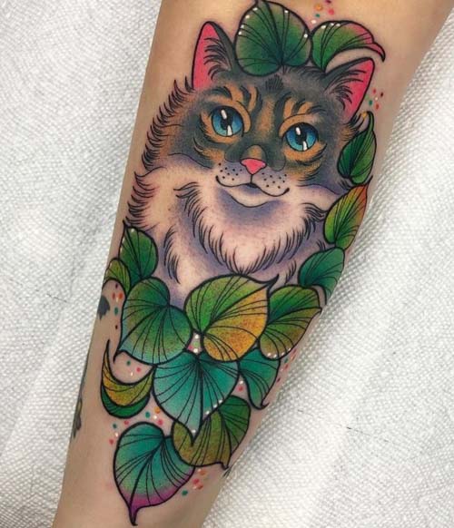Black cat and flowers tattoo  Black cat tattoos Cat tattoo Cat tattoo  designs