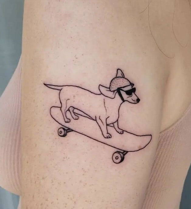 cool wiener dog skateboard tattoo