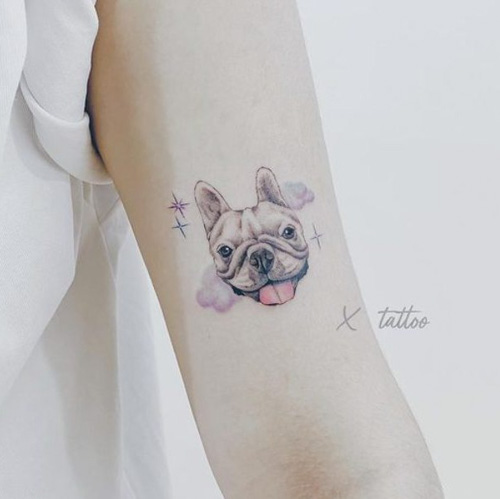 cute frenchie pet tattoo with clouds