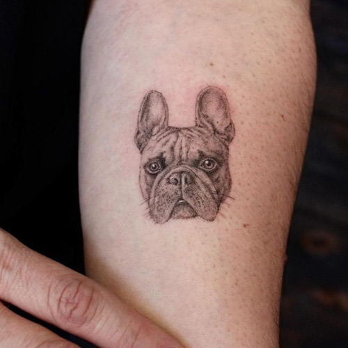 cute small frenchie tattoo detailed style