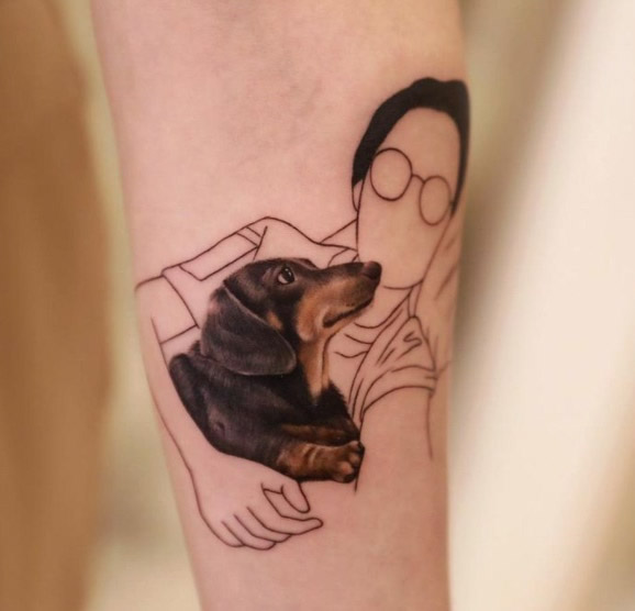 dachshund pet tattoo with owner