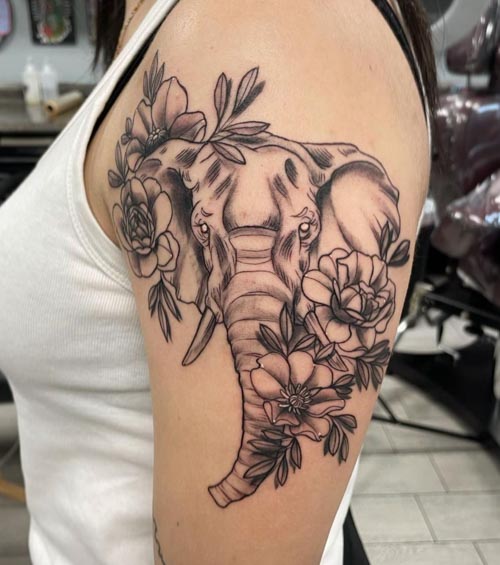 patterned elephant tattoo