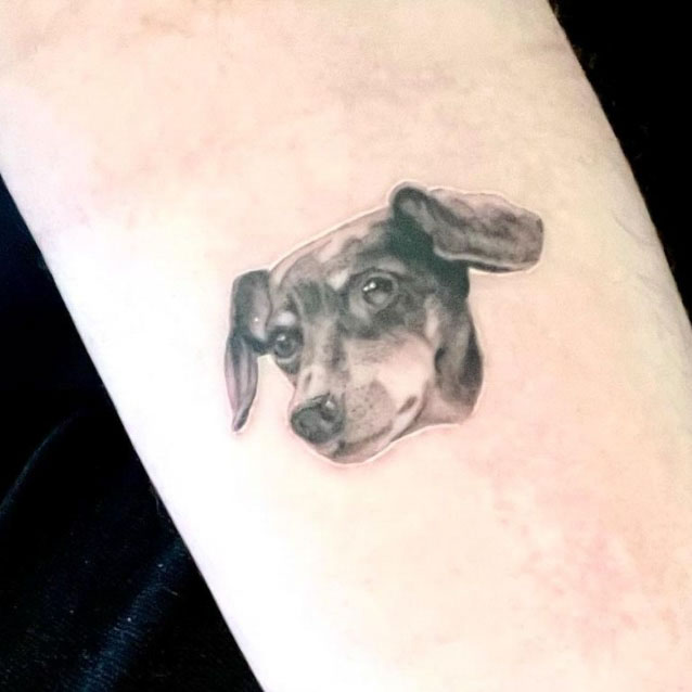 detailed head portrait wiener dog tattoo