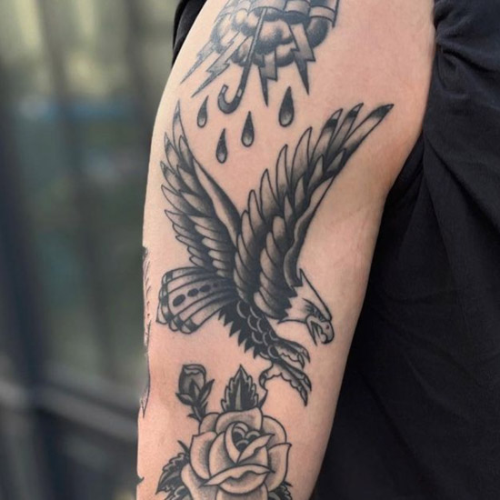 The Bell Rose Tattoo - Eagle tattoo made by Brent Mccarron the other night.  Brent has walk-in availability all day tomorrow and Saturday. Swing on by  the shop and get tattooed. @prettyboybrent . . . . . . . #