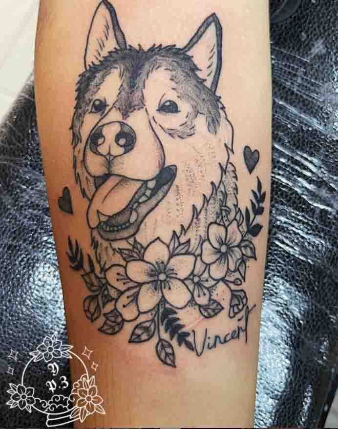 Nicole's Custom Tattoo - Dog paw prints with dogwood plant | Facebook