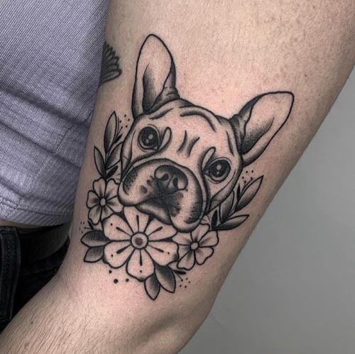 Cute English and French Bulldog Floral Tattoos | Inku Paw