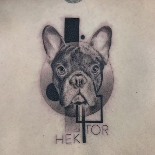 french bulldog abstract shapes tattoo