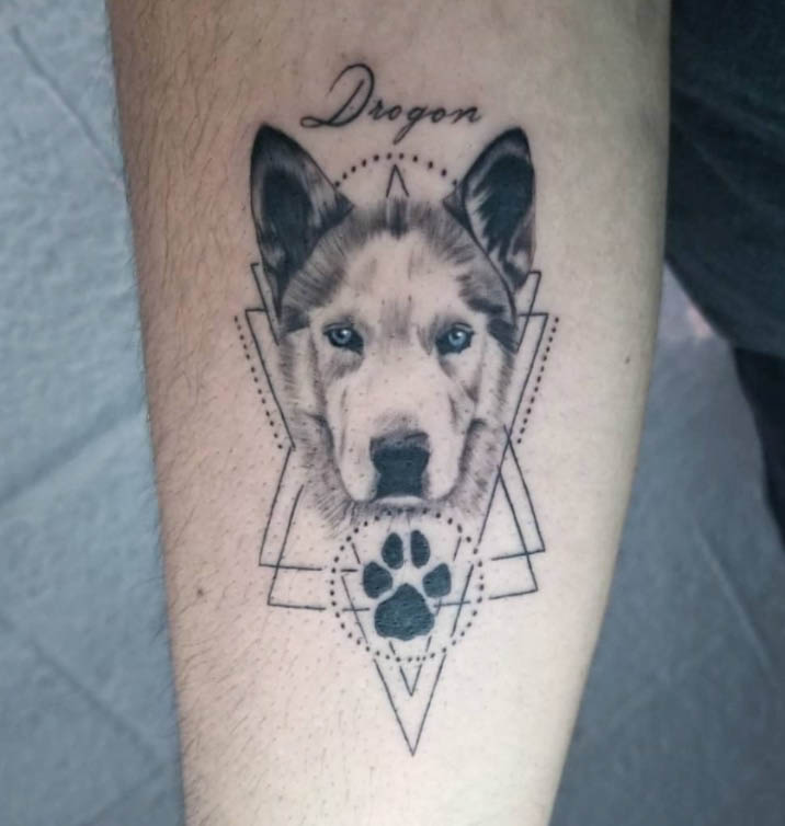 geometric elements husky tattoo