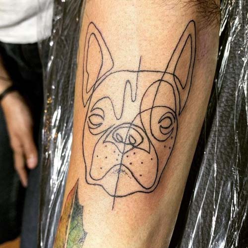geometric one line french bulldog tattoo