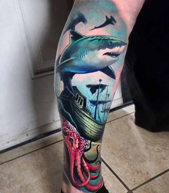 This tattoo by Rabz Serquillos has us swimming in a sea of emotions 🌊🦈  For advance bookings, please send us a message! Follow us ... | Instagram