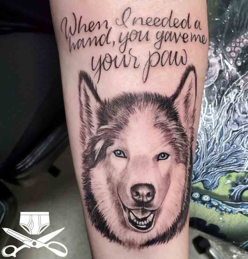 husky with quote memorial tattoo