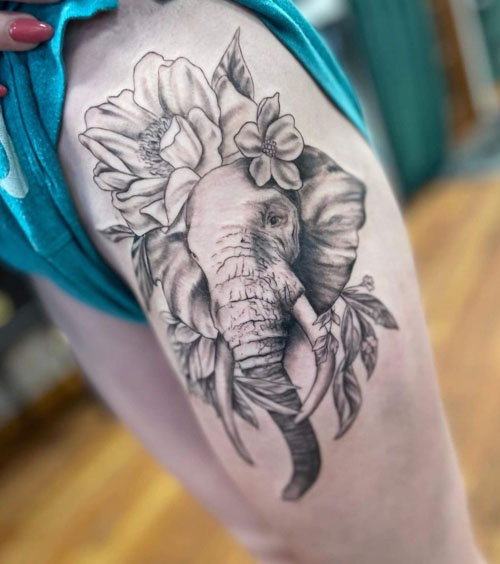 Elephant by @ilya_fom_43 in Kazan Tatarstan. #elephant #flower #ilya_fom_43  #ilyafom43 #kazan #tatarstan #russia … | Jungle tattoo, Elephant tattoos,  Sleeve tattoos
