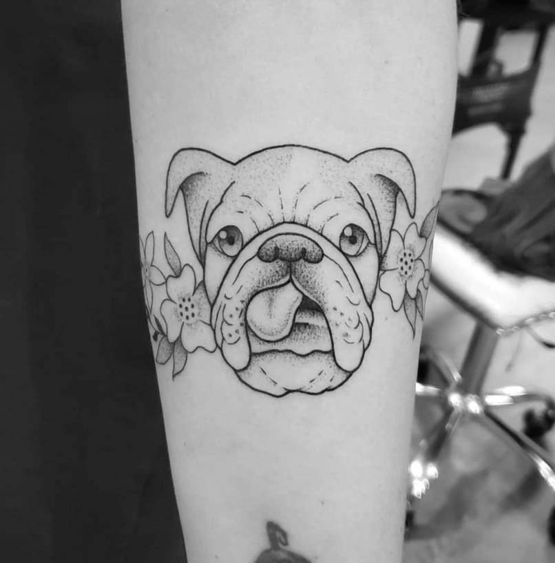 Eye-Catching English Bulldog Portrait Tattoo Ideas