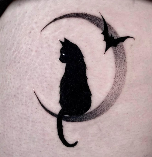 Tattoo uploaded by eloise  moon cat blackwork  Tattoodo