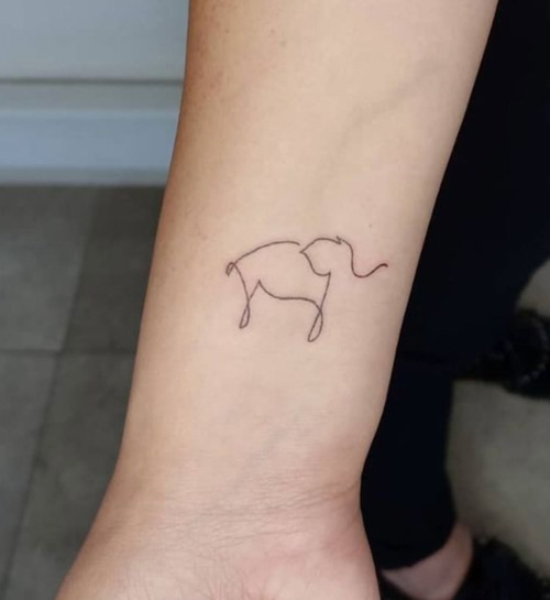 Minimalist elephant portrait tattoo on the ankle.