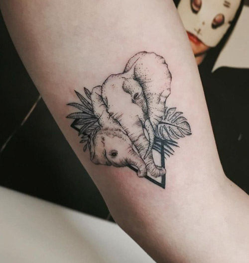 A mother elephant in love by Inky McStapleface at Black Lotus Tattoo  outside of Baltimore  rtattoos