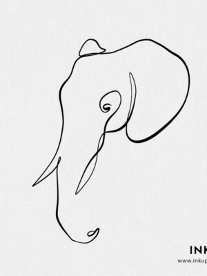 one line elephant body art tattoo