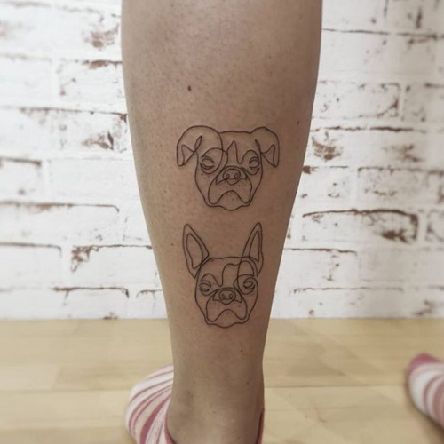 one line french bulldog tattoos on leg