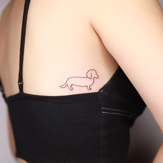 outline silhouette wiener dog tattoo