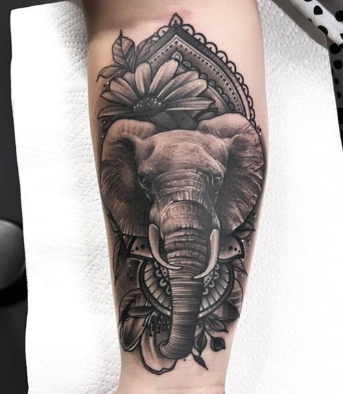 realistic mandala elephant tattoo ideas