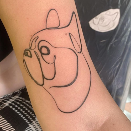 single line french bulldog tattoo on arm