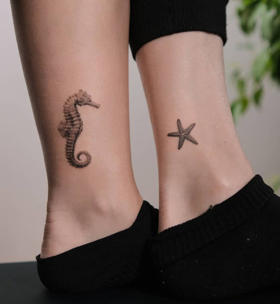 Minimalist starfish tattoo on the bicep