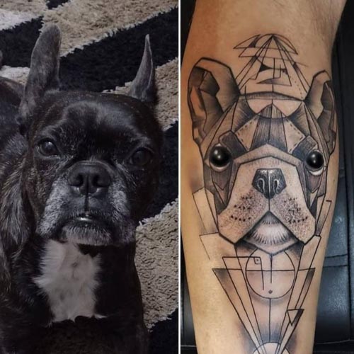 triangular abstract french bulldog tattoo idea