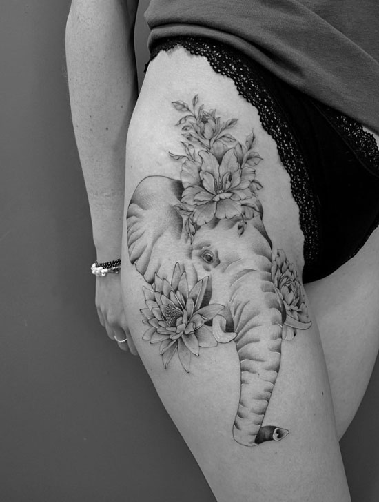 Elephant and roses tattoo  Rose tattoos Black rose tattoos Traditional tattoo  elephant
