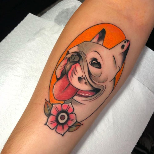 vibrant orange english bulldog tattoo