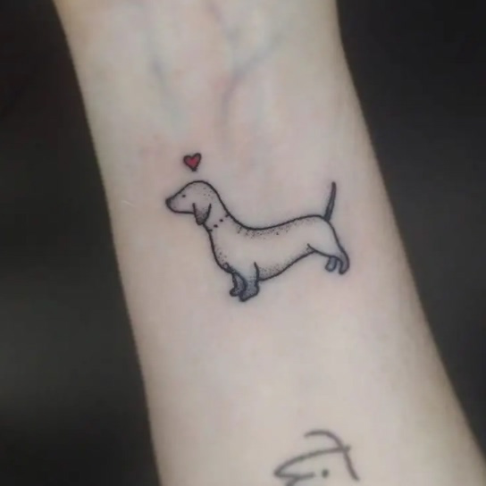 wiener dog outline tattoo with heart